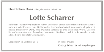 Traueranzeige von Lotte Scharrer von Pegnitz-Zeitung